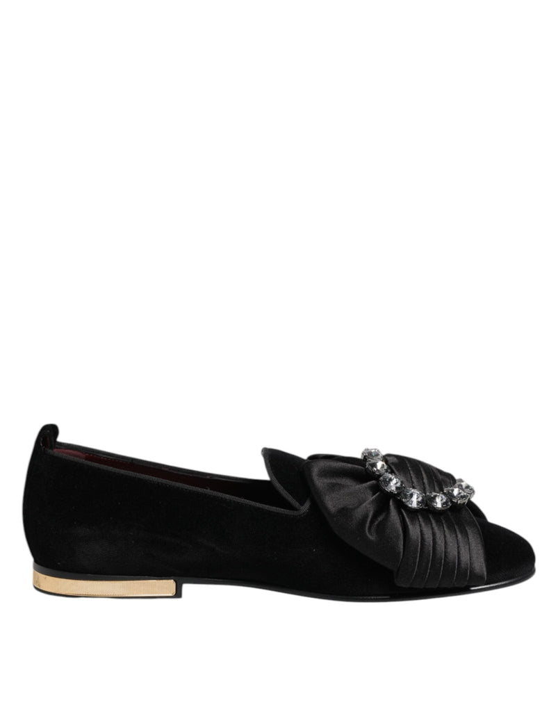 Dolce & Gabbana Black VATICANO Crystal Ribbon Slip On Shoes - Beyzy Store - Dolce & Gabbana