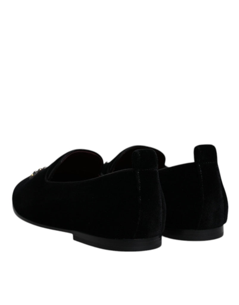 Dolce & Gabbana Black Velvet Crystal Crown Loafers Formal Dress Shoes - Beyzy Store - Dolce & Gabbana