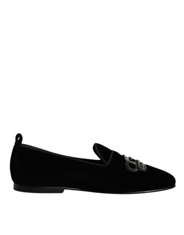 Dolce & Gabbana Black Velvet Crystal Crown Loafers Formal Dress Shoes - Beyzy Store - Dolce & Gabbana