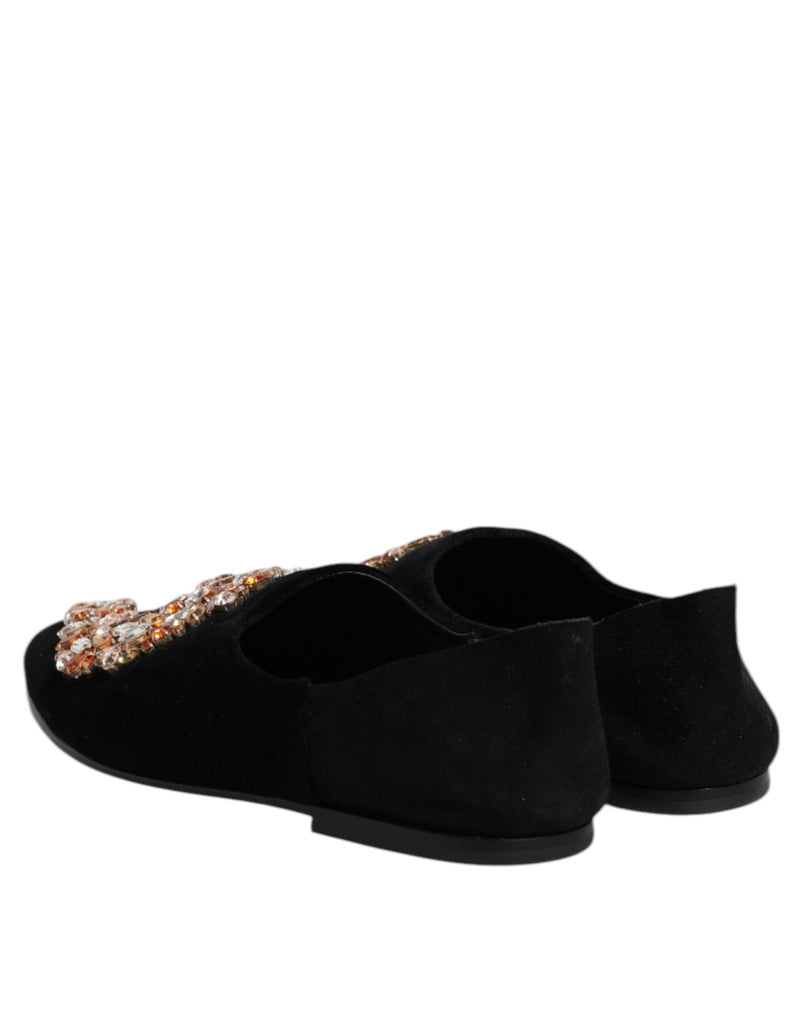 Dolce & Gabbana Black Velvet Embellished Loafer Slip On Shoes - Beyzy Store - Dolce & Gabbana