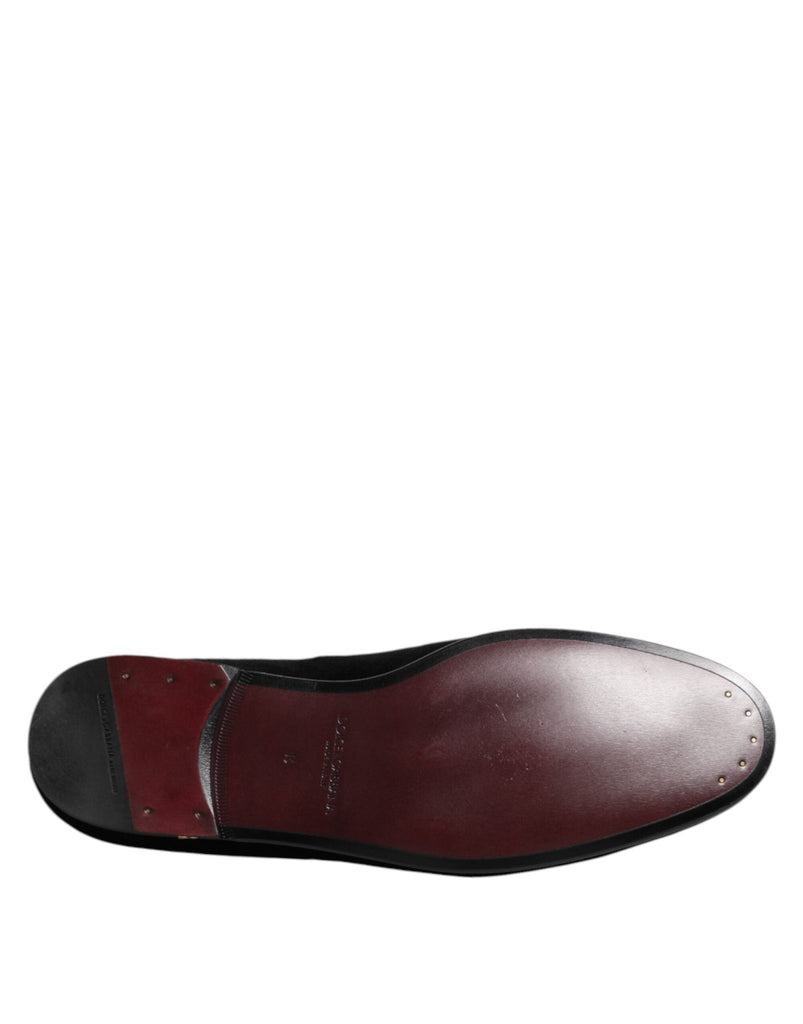 Dolce & Gabbana Black Velvet Gold Crown Mens Loafers Shoes - Beyzy Store - Dolce & Gabbana