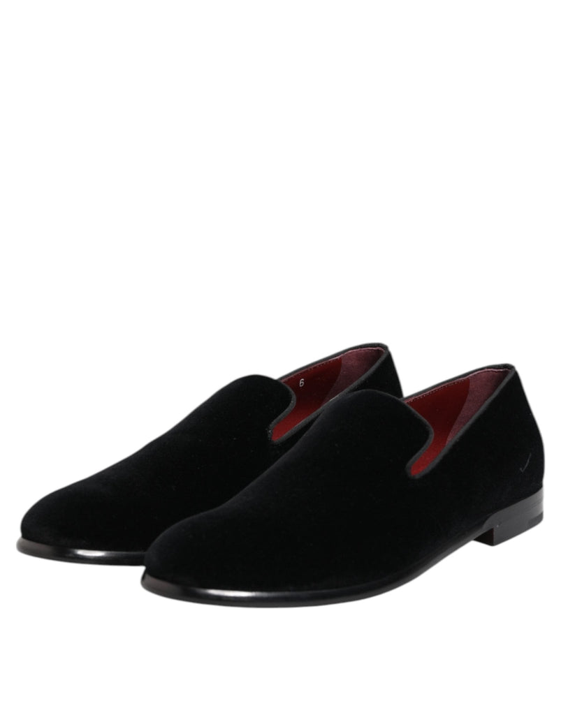 Dolce & Gabbana Black Velvet Loafers Formal Men Dress Shoes - Beyzy Store - Dolce & Gabbana