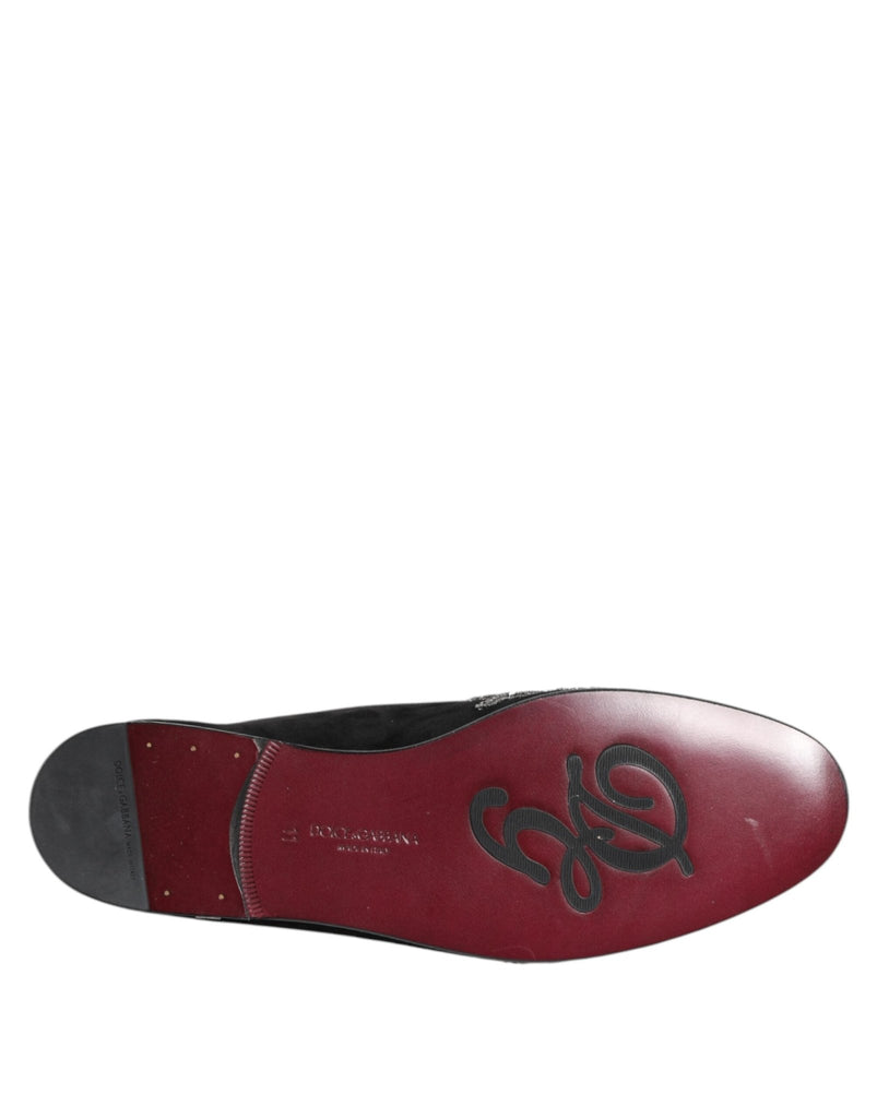 Dolce & Gabbana Black Velvet Slides DG Crown Slipper Shoes - Beyzy Store - Dolce & Gabbana