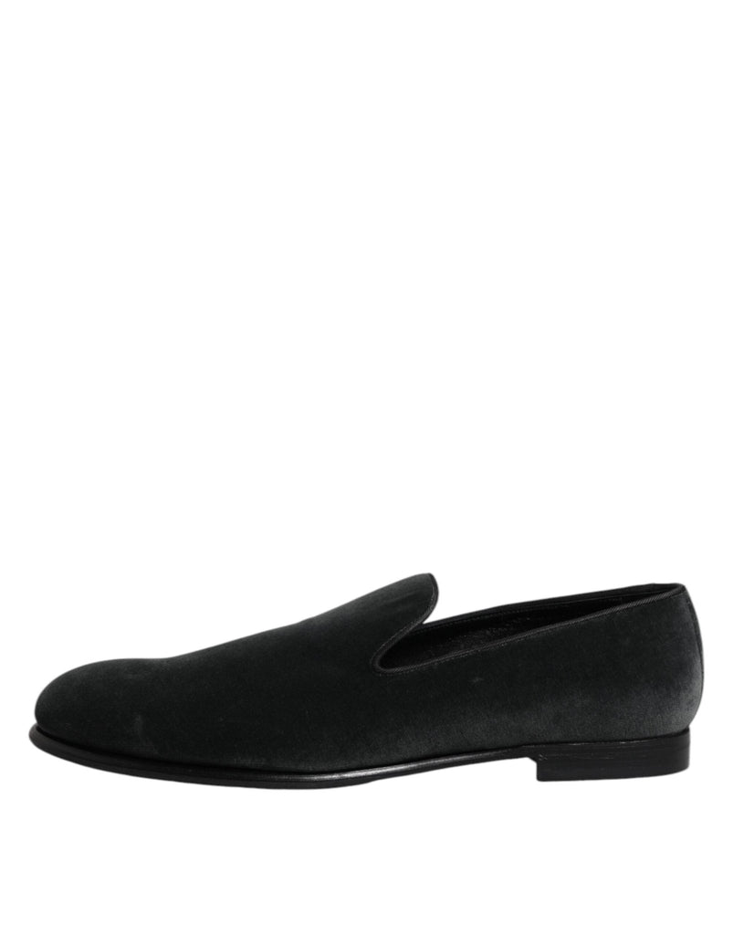 Dolce & Gabbana Black Velvet Slip On Loafers Formal Shoes - Beyzy Store - Dolce & Gabbana