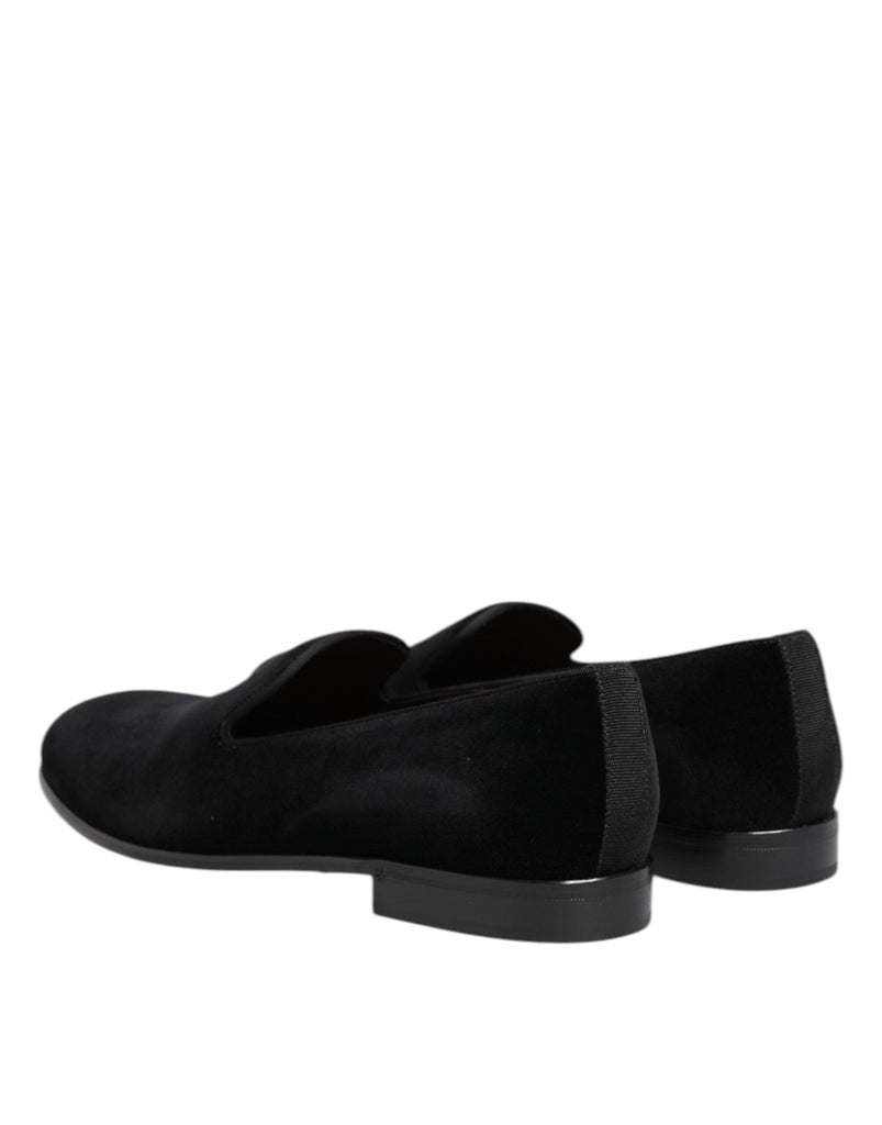 Dolce & Gabbana Black Velvet Slip On Loafers Men Formal Shoes - Beyzy Store - Dolce & Gabbana
