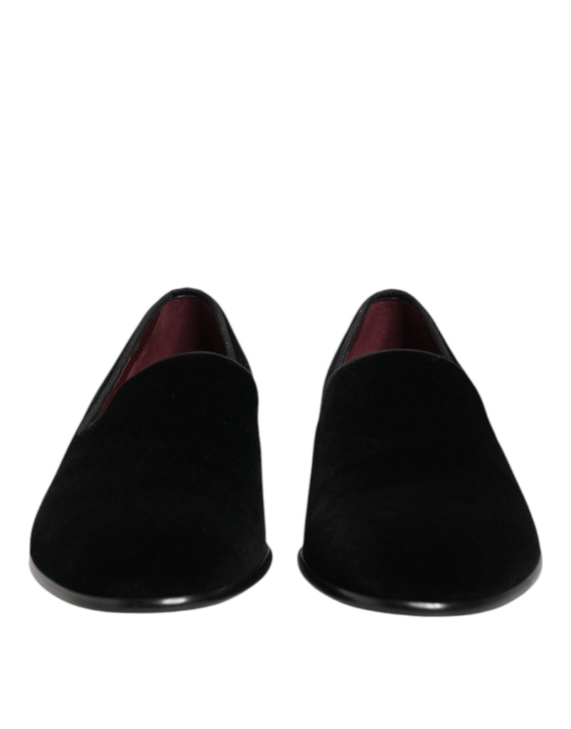 Dolce & Gabbana Black Velvet Slip On Loafers Men Formal Shoes - Beyzy Store - Dolce & Gabbana