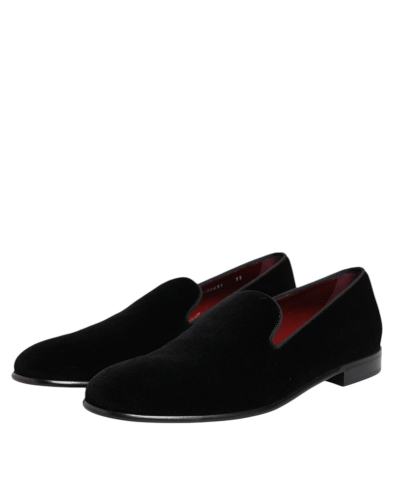 Dolce & Gabbana Black Velvet Slip On Loafers Men Formal Shoes - Beyzy Store - Dolce & Gabbana