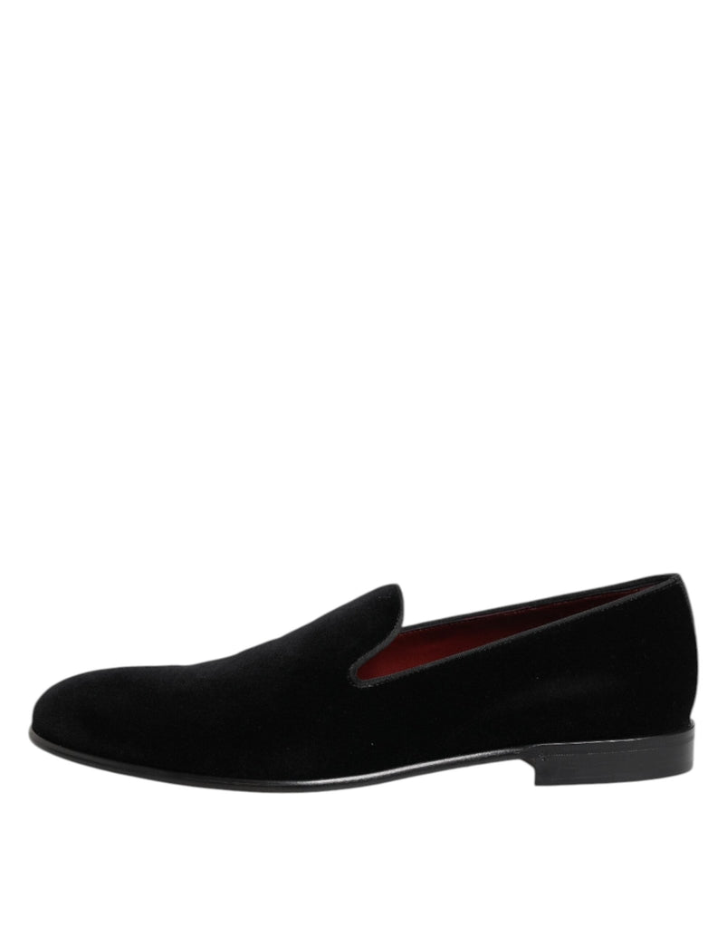 Dolce & Gabbana Black Velvet Slip On Loafers Men Formal Shoes - Beyzy Store - Dolce & Gabbana