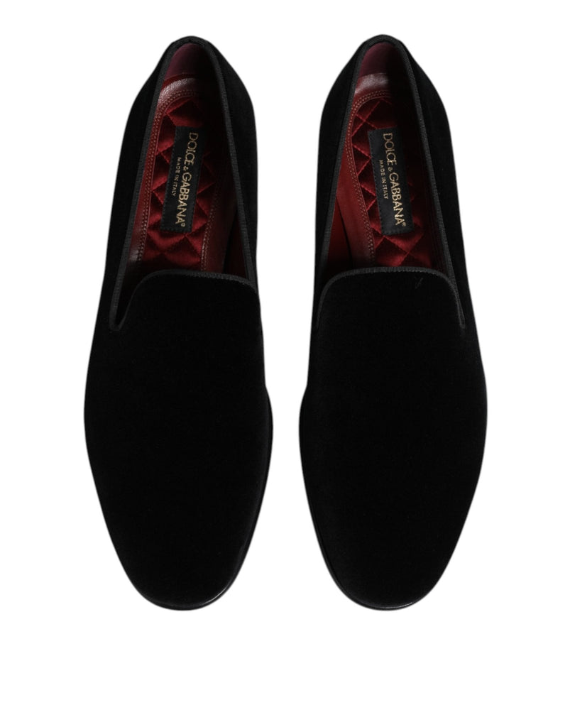 Dolce & Gabbana Black Velvet Slip On Loafers Men Formal Shoes - Beyzy Store - Dolce & Gabbana