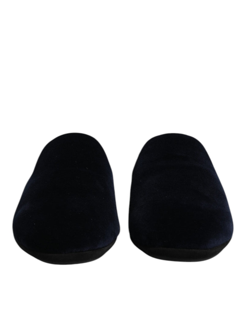 Dolce & Gabbana Black Viscose Velvet Slides Flat Slipper Shoes - Beyzy Store - Dolce & Gabbana