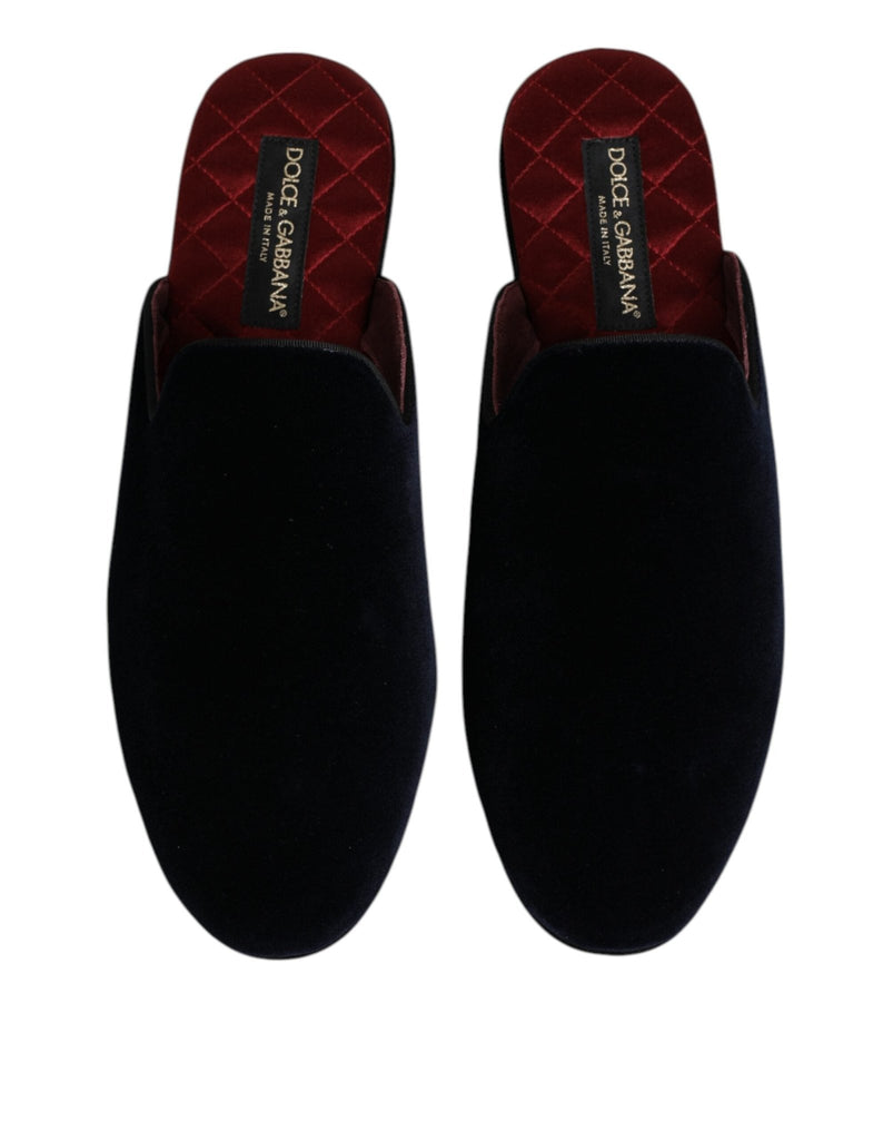 Dolce & Gabbana Black Viscose Velvet Slides Flat Slipper Shoes - Beyzy Store - Dolce & Gabbana