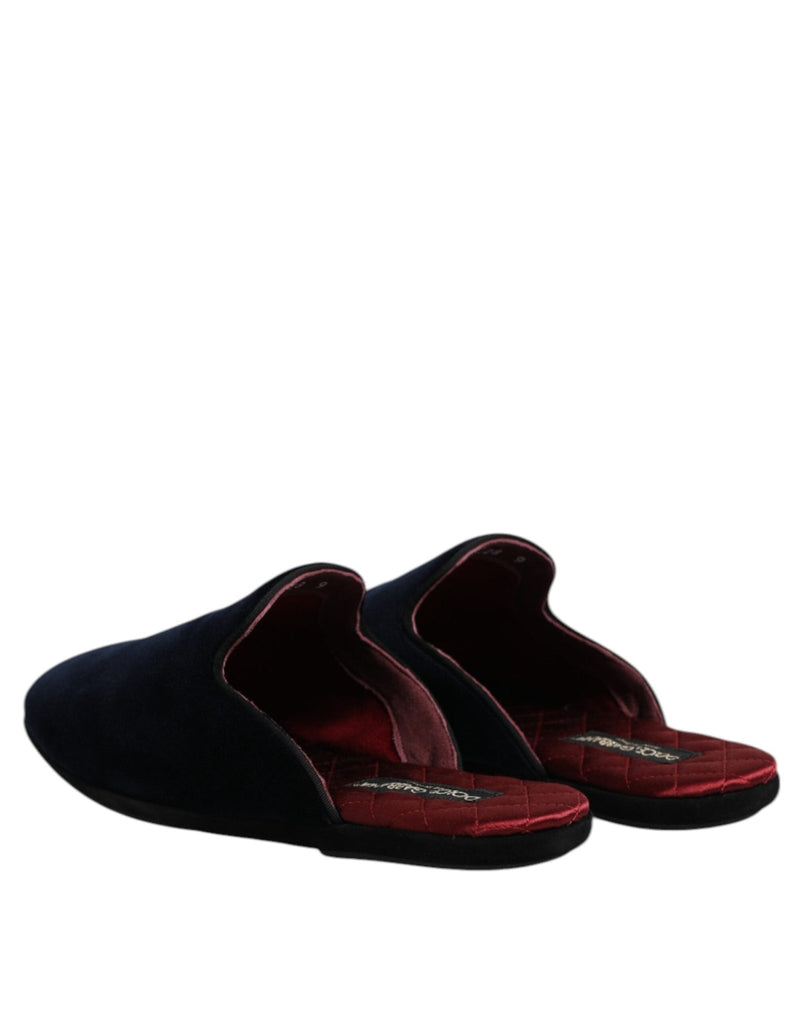 Dolce & Gabbana Black Viscose Velvet Slides Flat Slipper Shoes - Beyzy Store - Dolce & Gabbana