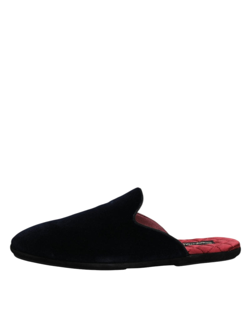 Dolce & Gabbana Black Viscose Velvet Slides Flat Slipper Shoes - Beyzy Store - Dolce & Gabbana