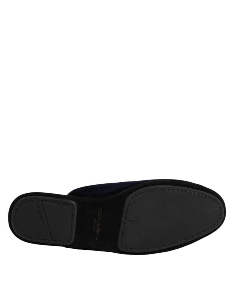 Dolce & Gabbana Black Viscose Velvet Slides Flat Slipper Shoes - Beyzy Store - Dolce & Gabbana