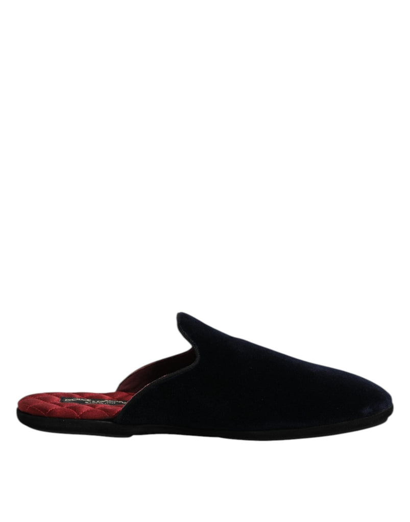 Dolce & Gabbana Black Viscose Velvet Slides Flat Slipper Shoes - Beyzy Store - Dolce & Gabbana