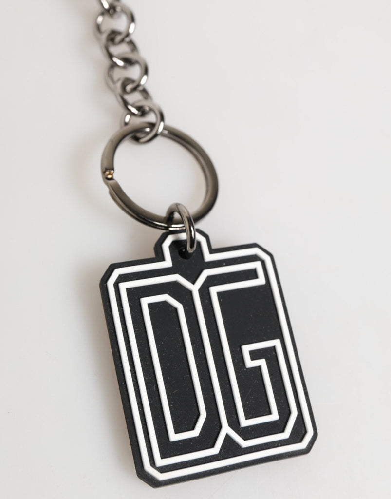 Dolce & Gabbana Black White DG Rubber Logo Silver Men Keychain Keyring - Beyzy Store - Dolce & Gabbana