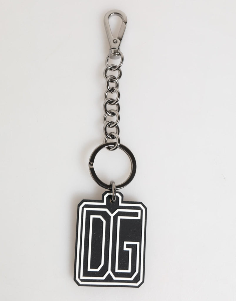 Dolce & Gabbana Black White DG Rubber Logo Silver Men Keychain Keyring - Beyzy Store - Dolce & Gabbana