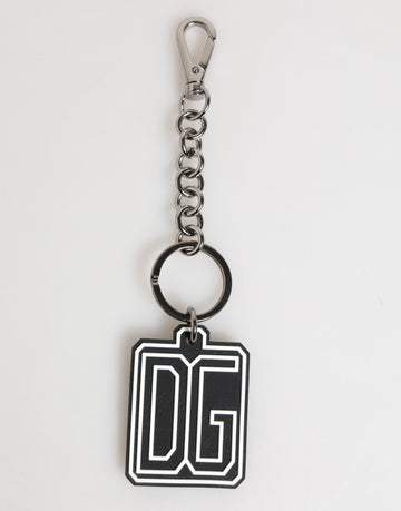 Dolce & Gabbana Black White DG Rubber Logo Silver Men Keychain Keyring - Beyzy Store - Dolce & Gabbana