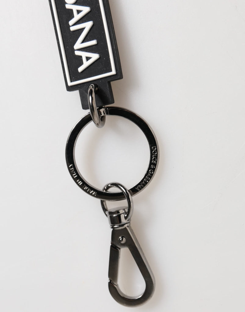 Dolce & Gabbana Black White DG Rubber Logo Silver Men's Holder Keyring - Beyzy Store - Dolce & Gabbana