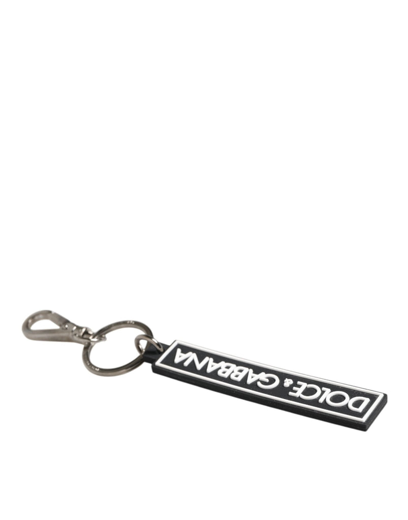 Dolce & Gabbana Black White DG Rubber Logo Silver Men's Holder Keyring - Beyzy Store - Dolce & Gabbana