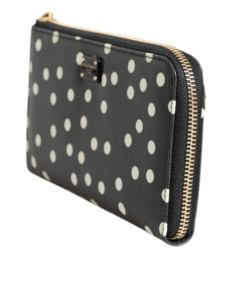 Dolce & Gabbana Black White Dotted Leather Zip Around Continental Wallet - Beyzy Store - Dolce & Gabbana