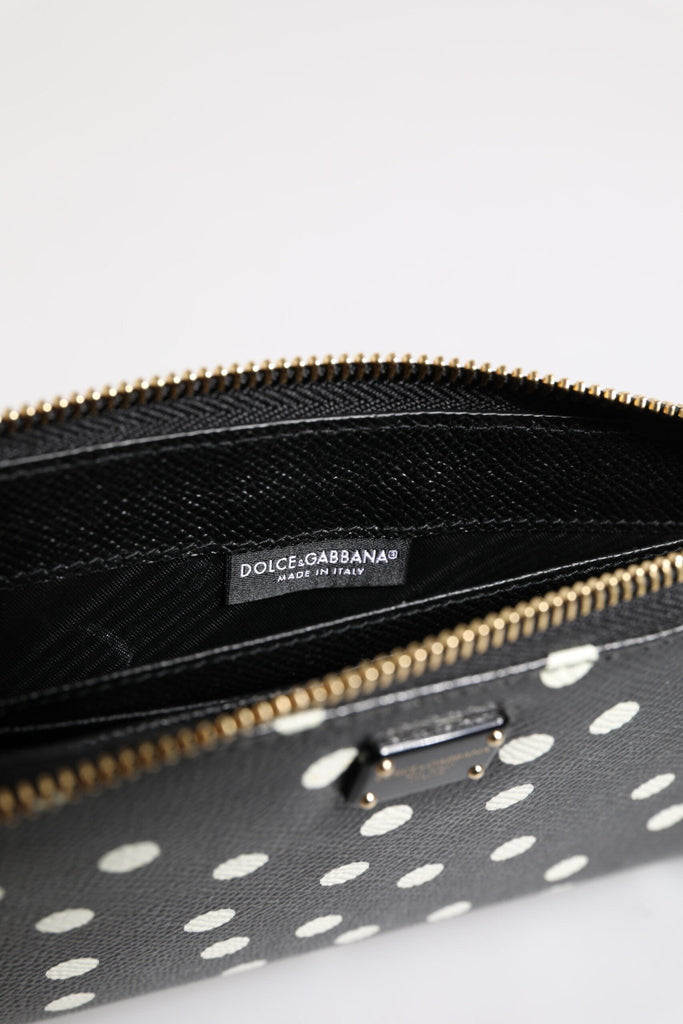 Dolce & Gabbana Black White Dotted Leather Zip Around Continental Wallet - Beyzy Store - Dolce & Gabbana