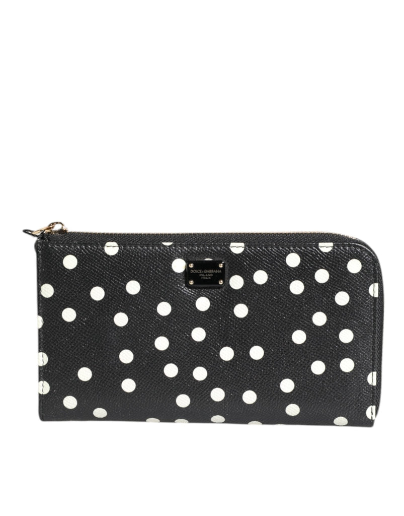 Dolce & Gabbana Black White Dotted Leather Zip Around Continental Wallet - Beyzy Store - Dolce & Gabbana