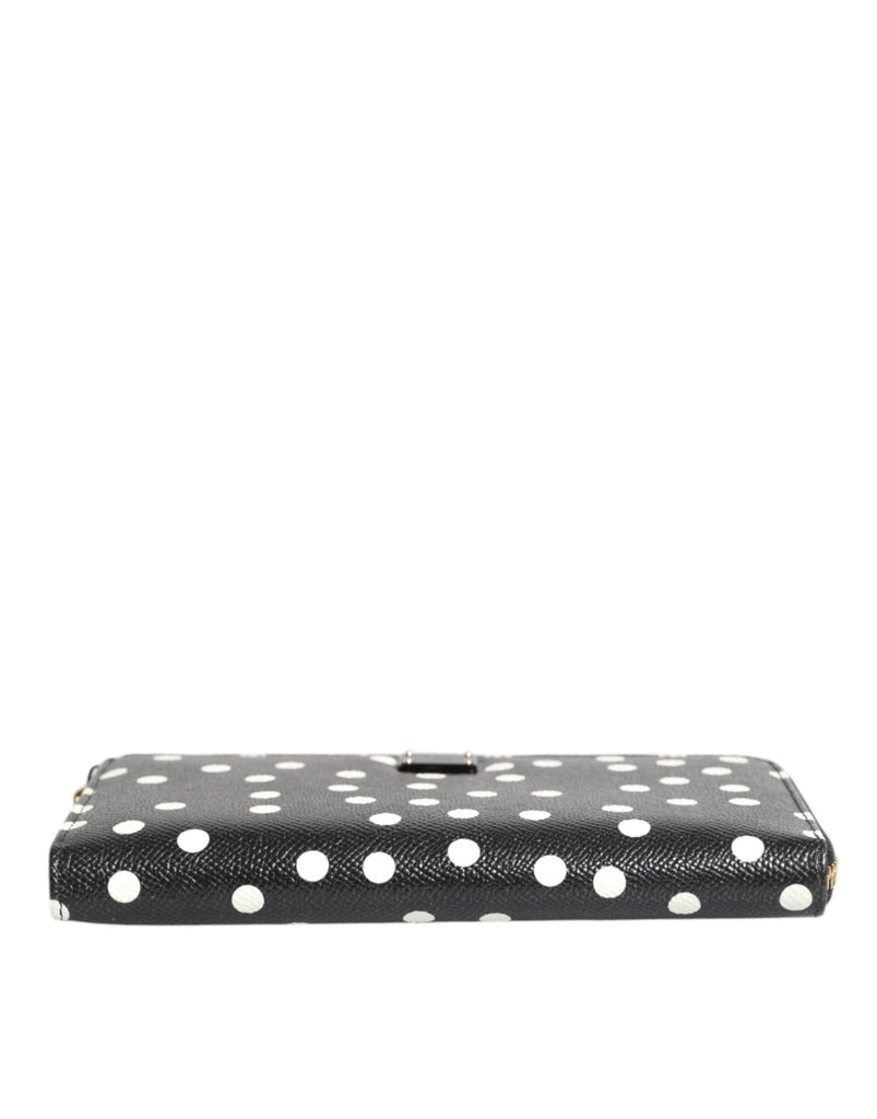 Dolce & Gabbana Black White Dotted Leather Zip Around Continental Wallet - Beyzy Store - Dolce & Gabbana