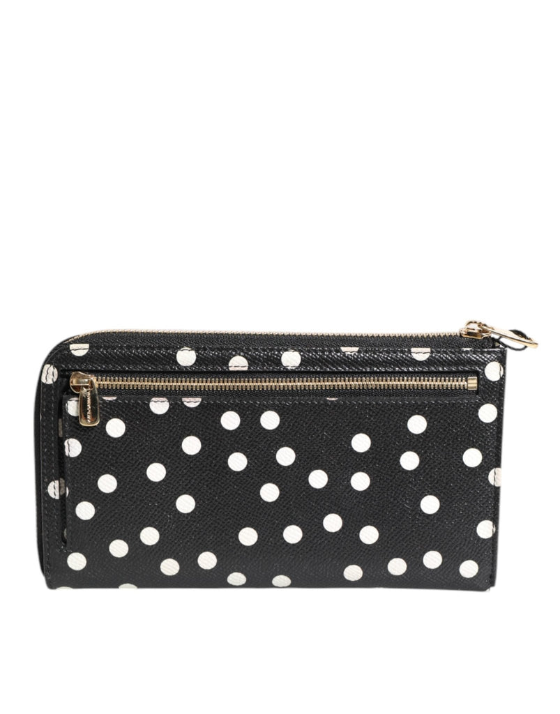 Dolce & Gabbana Black White Dotted Leather Zip Around Continental Wallet - Beyzy Store - Dolce & Gabbana