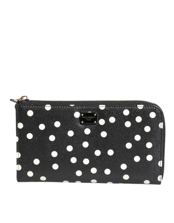 Dolce & Gabbana Black White Dotted Leather Zip Around Continental Wallet - Beyzy Store - Dolce & Gabbana