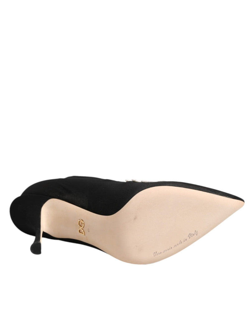 Dolce & Gabbana Black White Embroidered Jersey Stiletto Boots Shoes - Beyzy Store - Dolce & Gabbana