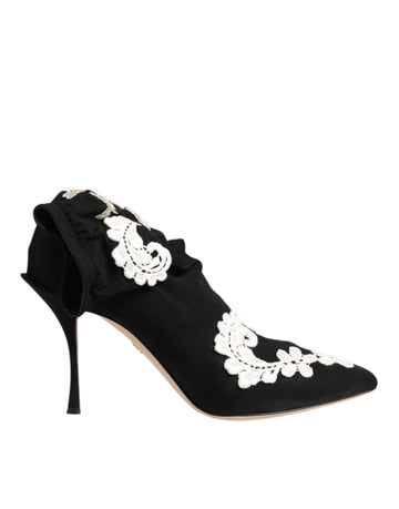 Dolce & Gabbana Black White Embroidered Jersey Stiletto Boots Shoes - Beyzy Store - Dolce & Gabbana