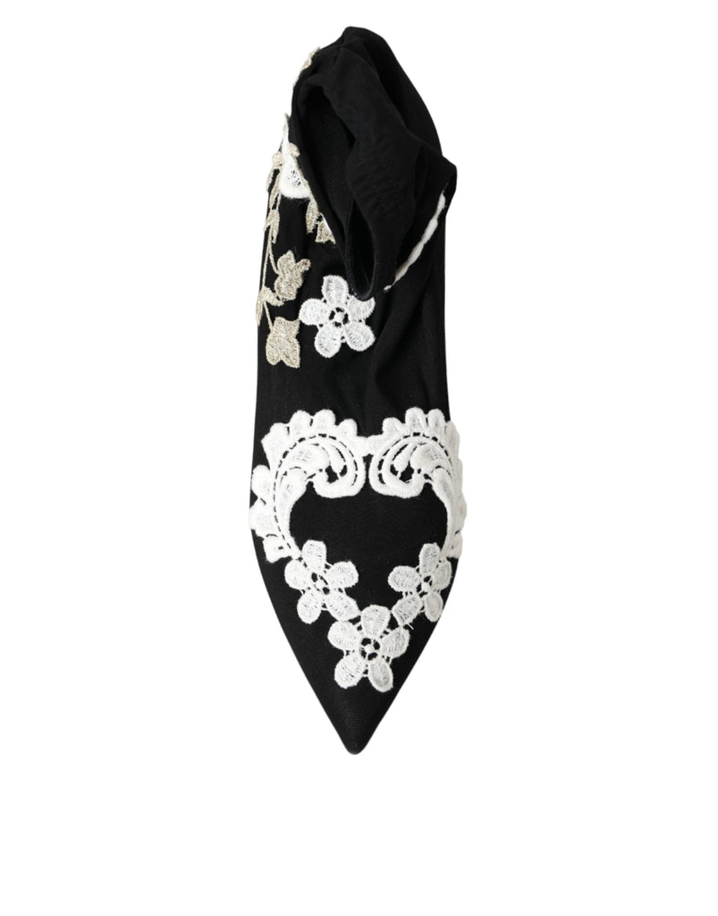 Dolce & Gabbana Black White Embroidery Slip On Boots Shoes - Beyzy Store - Dolce & Gabbana