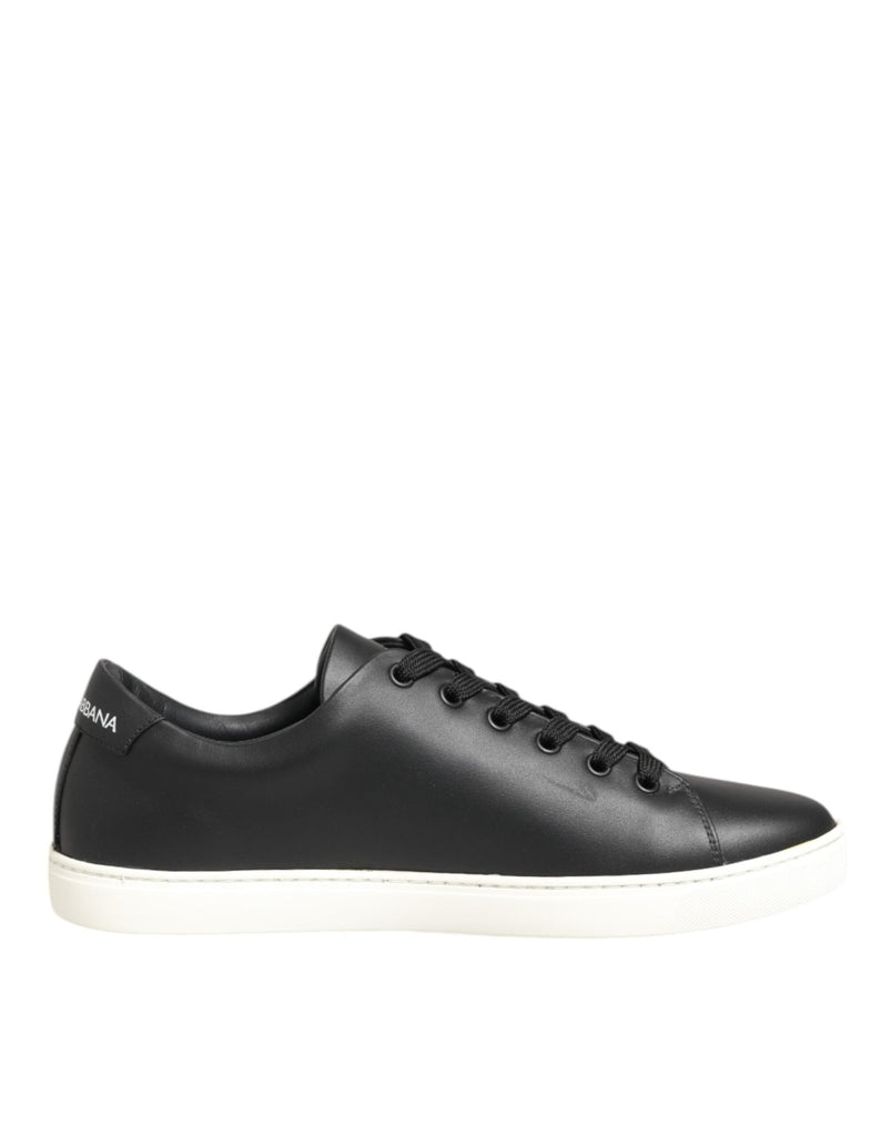 Dolce & Gabbana Black White Leather Crystal Heart Sneakers Shoes - Beyzy Store - Dolce & Gabbana
