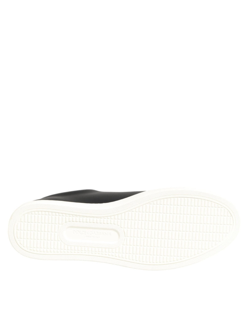 Dolce & Gabbana Black White Leather Crystal Heart Sneakers Shoes - Beyzy Store - Dolce & Gabbana