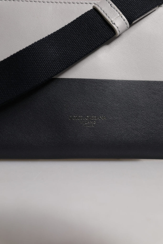 Dolce & Gabbana Black White Leather Logo Embossed Crossbody Bag - Beyzy Store - Dolce & Gabbana
