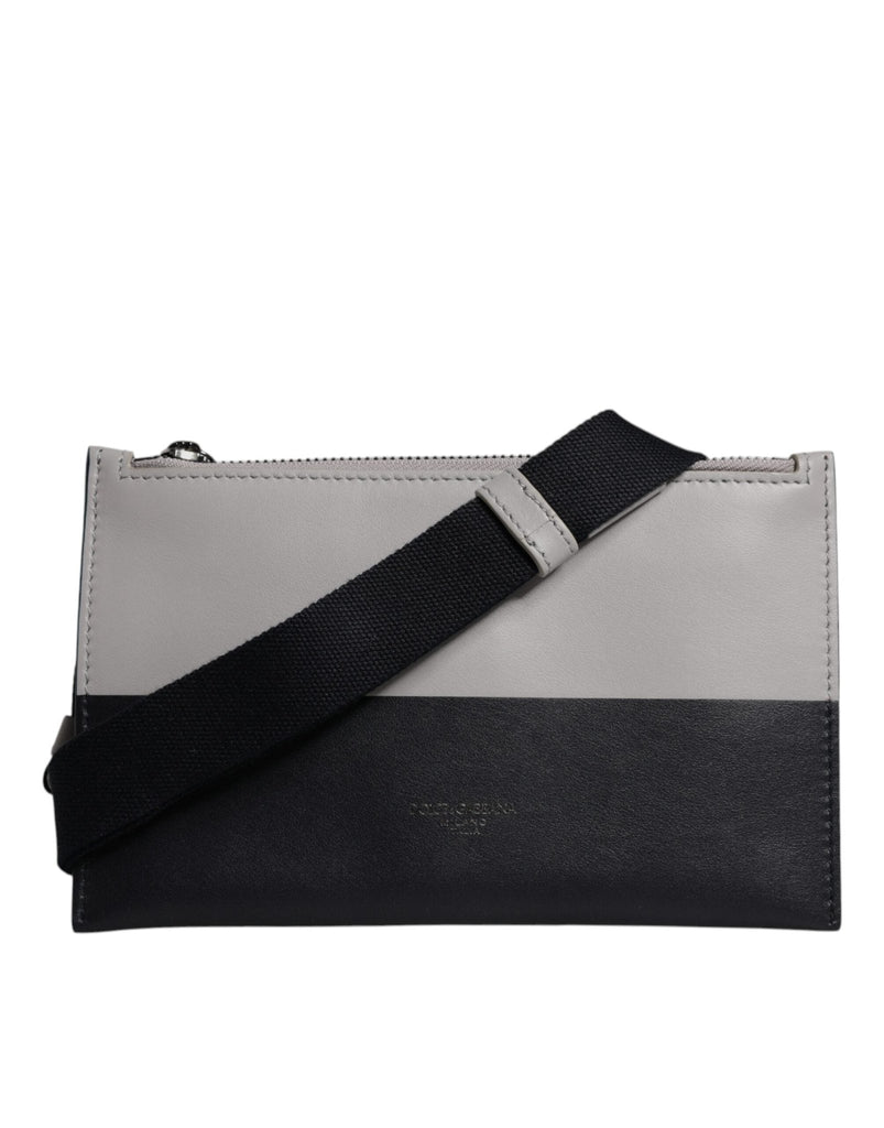 Dolce & Gabbana Black White Leather Logo Embossed Crossbody Bag - Beyzy Store - Dolce & Gabbana