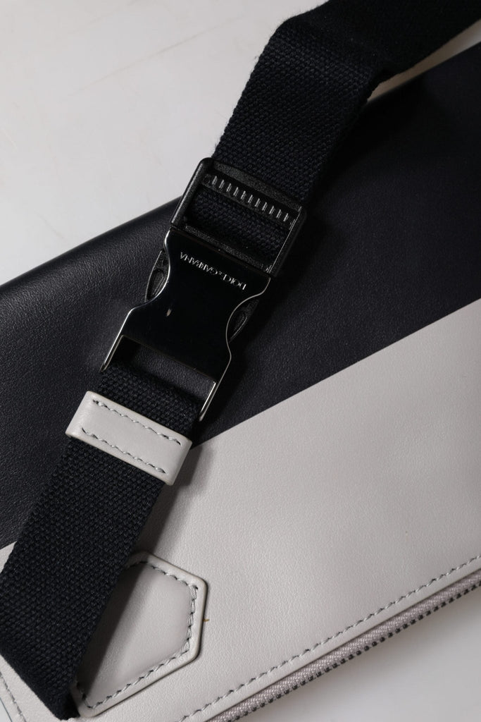 Dolce & Gabbana Black White Leather Logo Embossed Crossbody Bag - Beyzy Store - Dolce & Gabbana
