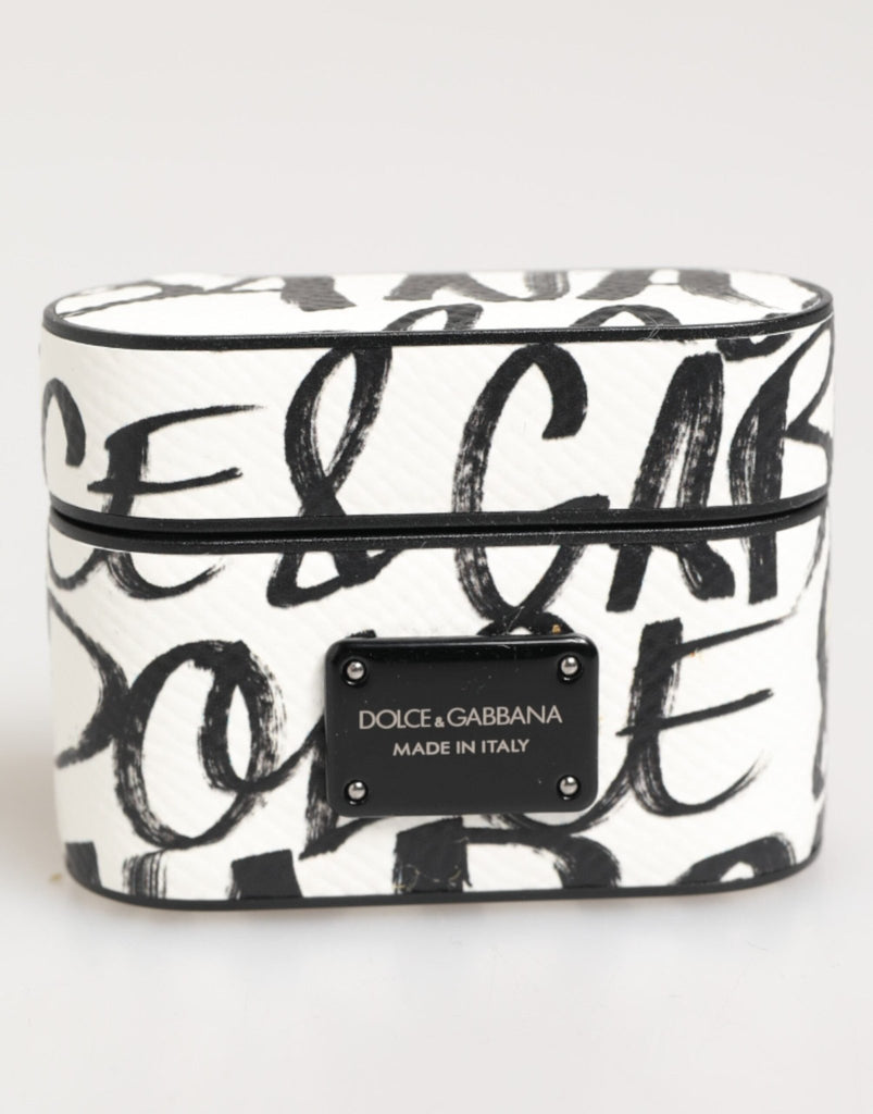 Dolce & Gabbana Black White Leather Monogram Print Logo Holder Airpods Case - Beyzy Store - Dolce & Gabbana