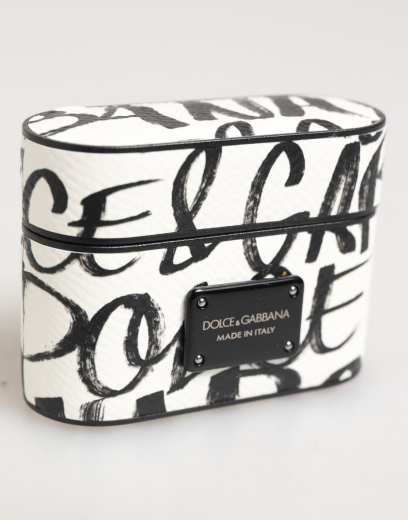 Dolce & Gabbana Black White Leather Monogram Print Logo Holder Airpods Case - Beyzy Store - Dolce & Gabbana