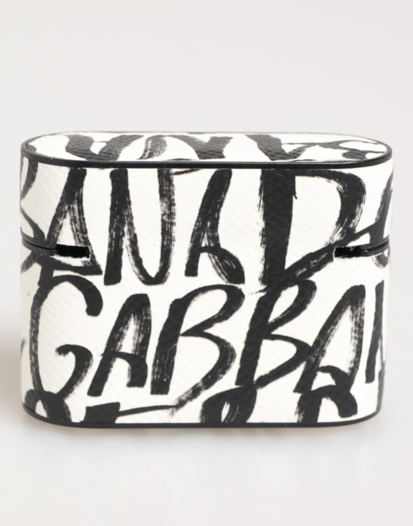 Dolce & Gabbana Black White Leather Monogram Print Logo Holder Airpods Case - Beyzy Store - Dolce & Gabbana