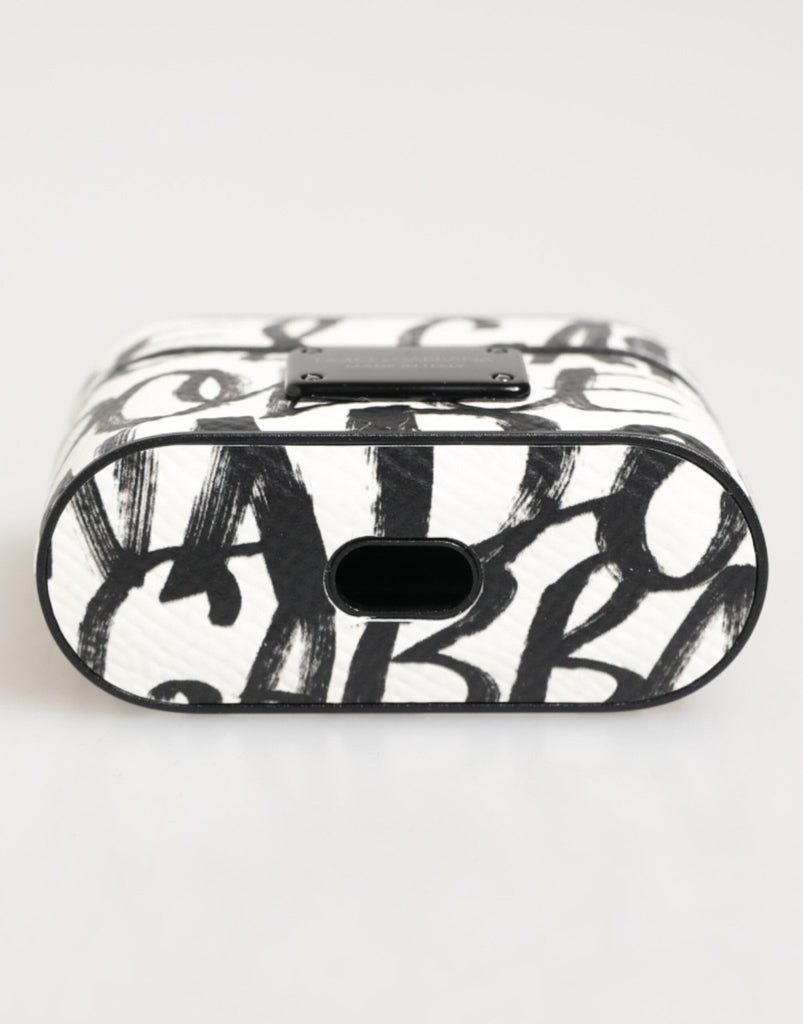 Dolce & Gabbana Black White Leather Monogram Print Logo Holder Airpods Case - Beyzy Store - Dolce & Gabbana