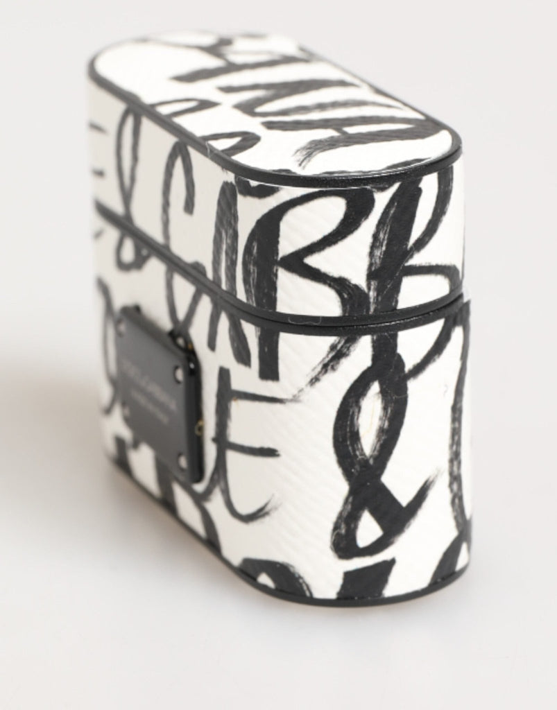 Dolce & Gabbana Black White Leather Monogram Print Logo Holder Airpods Case - Beyzy Store - Dolce & Gabbana