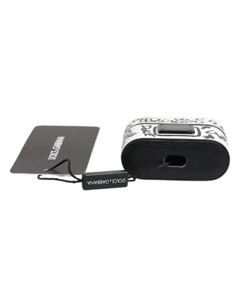 Dolce & Gabbana Black White Leather Scribble Embossed Logo Airpods Case - Beyzy Store - Dolce & Gabbana