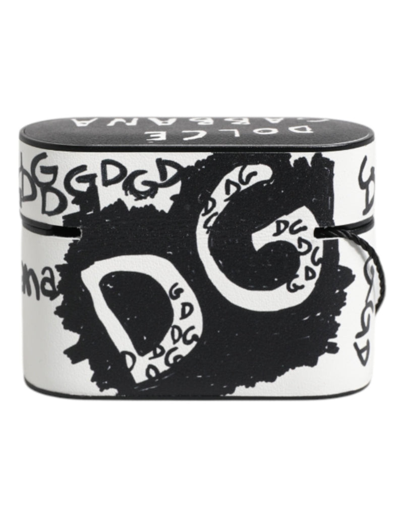 Dolce & Gabbana Black White Leather Scribble Embossed Logo Airpods Case - Beyzy Store - Dolce & Gabbana
