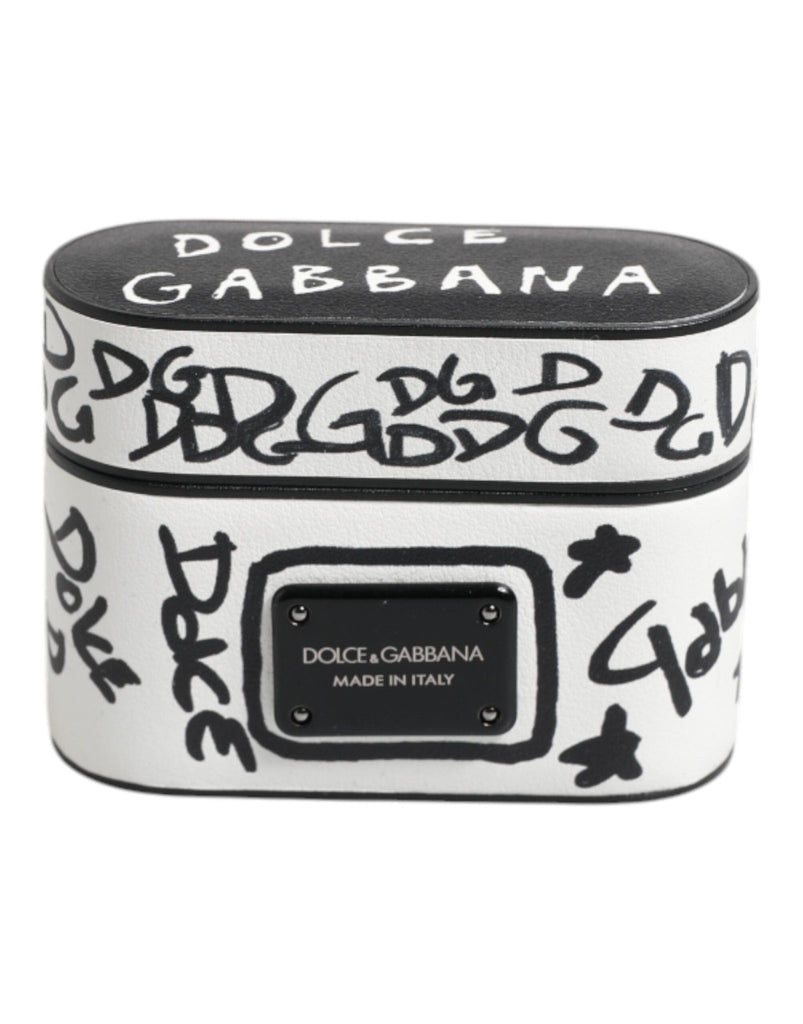 Dolce & Gabbana Black White Leather Scribble Embossed Logo Airpods Case - Beyzy Store - Dolce & Gabbana