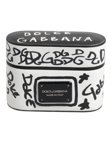Dolce & Gabbana Black White Leather Scribble Embossed Logo Airpods Case - Beyzy Store - Dolce & Gabbana