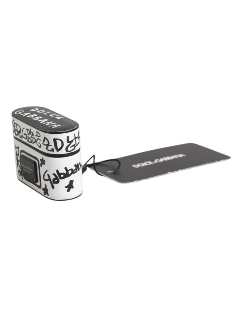 Dolce & Gabbana Black White Leather Scribble Embossed Logo Airpods Case - Beyzy Store - Dolce & Gabbana