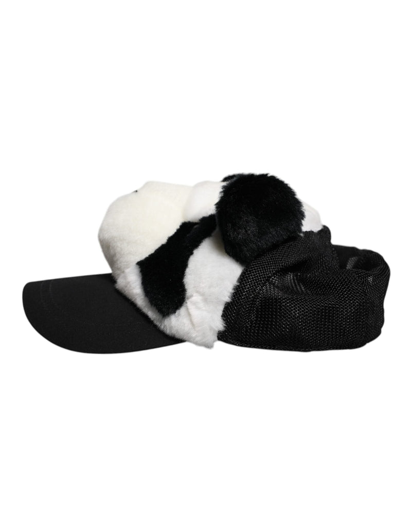 Dolce & Gabbana Black White Panda Fur Women Baseball Cap - Beyzy Store - Dolce & Gabbana