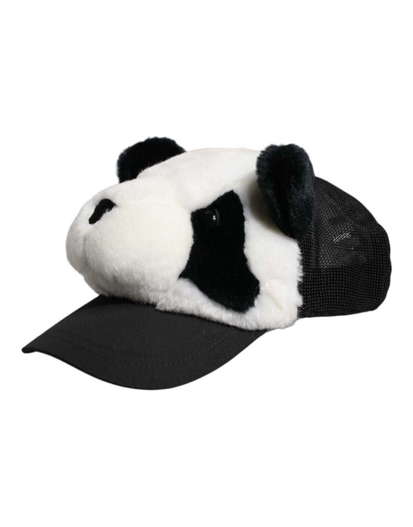 Dolce & Gabbana Black White Panda Fur Women Baseball Cap - Beyzy Store - Dolce & Gabbana